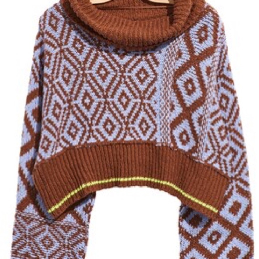 Free People size small Geometric Patterned Brown and Blue Sweater - Picture 2 of 4